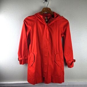 Women's J.Crew Bright Orange Wintee Raincoat Hooded Jacket Size 00/XXS